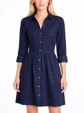 Anthropologie Moulinette Soeurs Oasis Shirt Dress Button-Front 3/4 Sleeve Navy 4